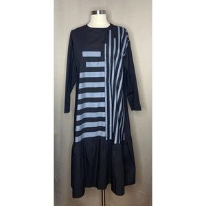 Women Black Striped Midi Mermaid Dress Free size Small to XL